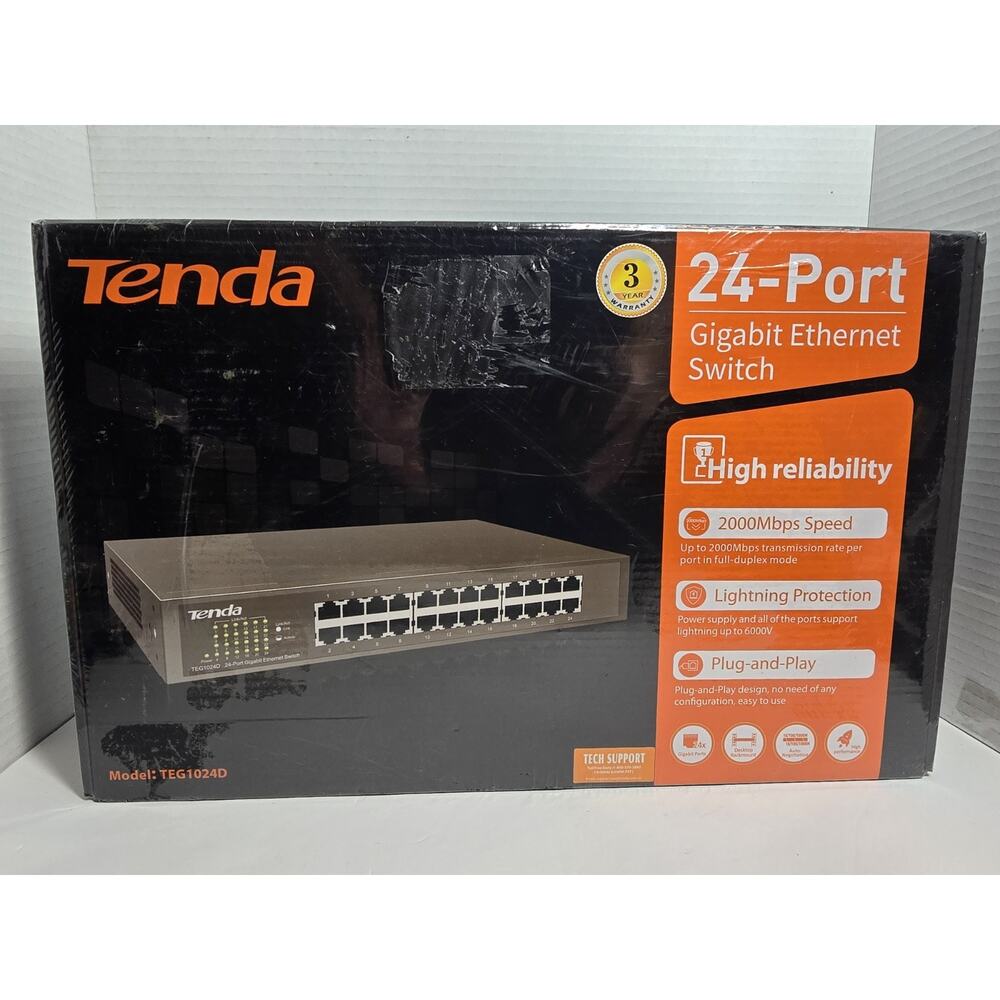NEW Tenda TEG1024D 24-Port Gigabit Unmanaged Ethernet Network Switch w/Rack Ears